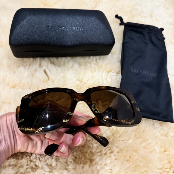 Original BALENCIAGA Logo 53 MM SQUARE BB0069S 0069S SUNGLASSES Havana 002 - Picture 8 of 13
